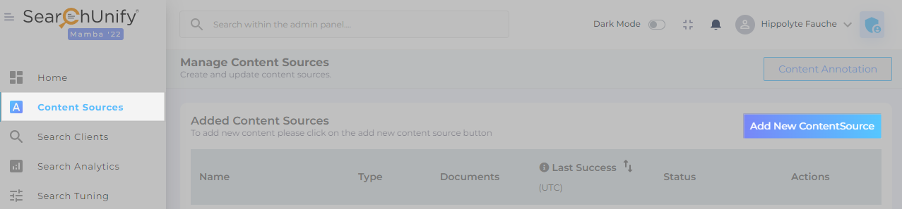 Click Content Sources, and then Add New Content Source.